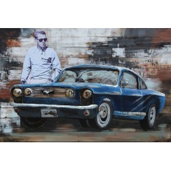 Tableau métal Steeve Mac Queen Bleu 80X120 FOND BOIS EN RELIEF