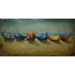 Tableau métal Les barques 30x90 EN RELIEF