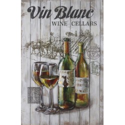  Tableau métal Vin blanc 40x60 FOND BOIS EN RELIEF