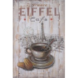 Tableau métal Eiffel café 40X60 FOND BOIS EN RELIEF 