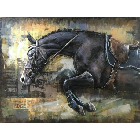 Tableau métal Cheval à l'obstacle 80x80 EN RELIEF