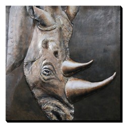Tableau métal Rhinocéros 100x100 EN RELIEF