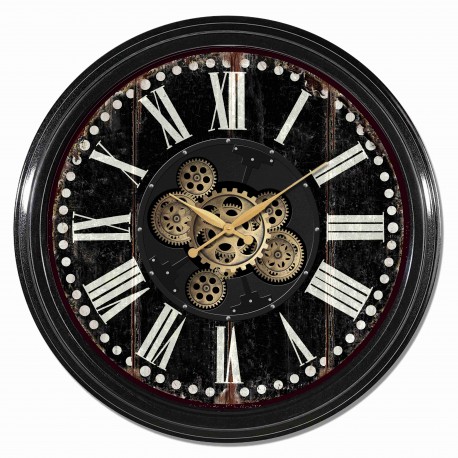 HORLOGE MURALE METAL A ENGRENAGES TOURNANTS DIAM 70 CMS