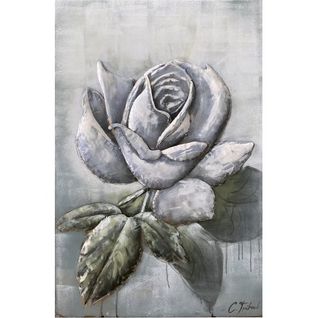 Tableau métal Rose blanche 60x90 EN RELIEF