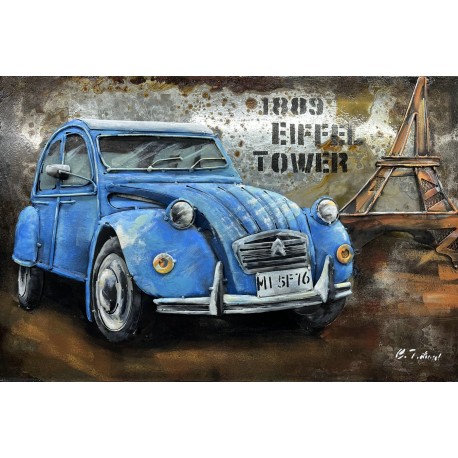 Tableau métal 2 CV Bleue 40x60 EN RELIEF