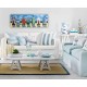 Tableau métal Cabines plage 50x150 FOND BOIS EN RELIEF