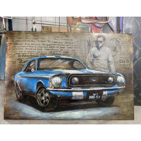 Tableau métal Mustang bleue MCQ 40X60 EN RELIEF 