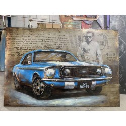 Tableau métal Mustang bleue MCQ 80X120 EN RELIEF