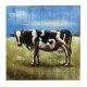  Tableau métal Vache 60X60 EN RELIEF FOND BOIS