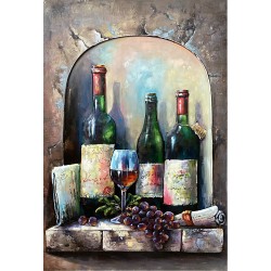 Tableau métal Bouteilles de vin 60x90 EN RELIEF