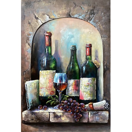 Tableau métal Bouteilles de vin 60x90 EN RELIEF