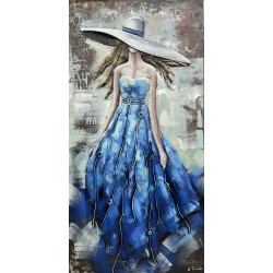 Tableau métal Bleu 60x120 FOND BOIS EN RELIEF