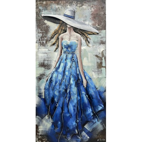 Tableau métal Bleu 60x120 FOND BOIS EN RELIEF