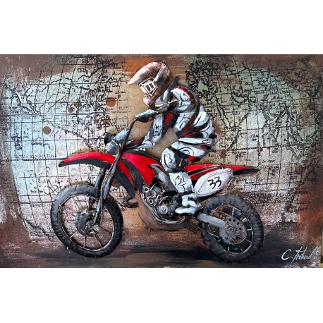 Tableau métal Moto cross 40X60 EN RELIEF