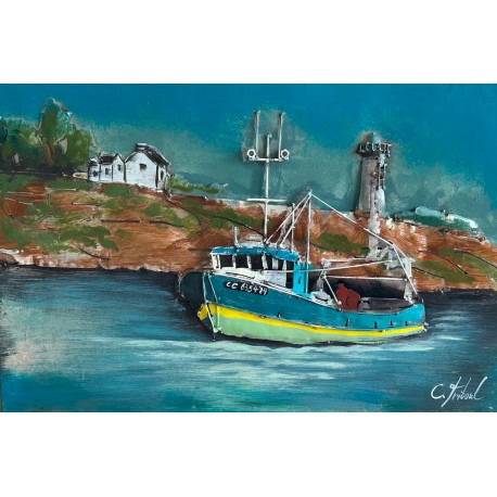 Tableau métal Bateau pêcheur 40x60 EN RELIEF