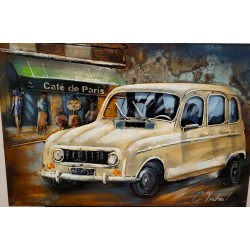 Tableau métal La 4L blanche 40x60 EN RELIEF