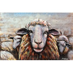 Tableau métal Les moutons 40X60 EN RELIEF