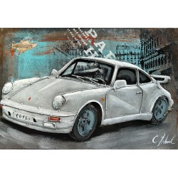 Tableau métal Porsche 911 blanche 40x60 EN RELIEF