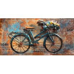 Tableau métal Mon vélo fleuri 60X120 EN RELIEF