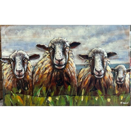 Tableau métal Les moutons 60X90 EN RELIEF