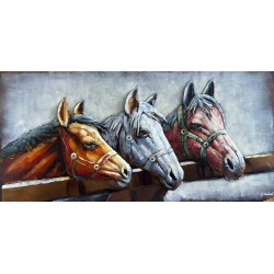Tableau métal Les chevaux 60X120 EN RELIEF