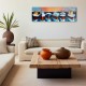  Tableau métal Chalutiers au port 30x90 FOND BOIS EN RELIEF