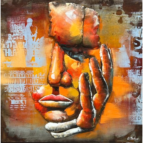 Tableau métal Le Penseur 80x80 EN RELIEF