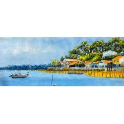 Tableau métal Cap Ferret 60x150 FOND BOIS EN RELIEF