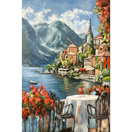 Tableau métal Lac italien 80x120 EN RELIEF