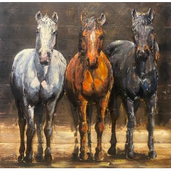 Tableau métal Les chevaux 60X60 EN RELIEF