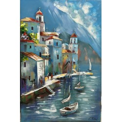  Tableau métal Village Grecque 80x120 EN RELIEF