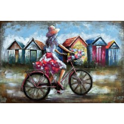 Tableau métal Mon vélo fleuri 80X120 EN RELIEF