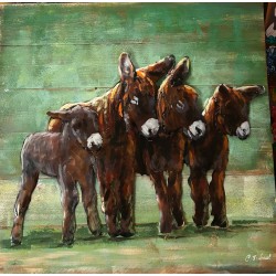 Tableau métal les ânons 60X60 EN RELIEF FOND BOIS