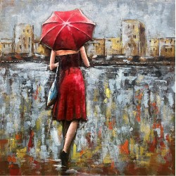 Tableau métal Femme au parapluie 60x60 EN RELIEF