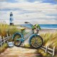 Tableau métal Vélo à la plage 60x60 FOND BOIS EN RELIEF
