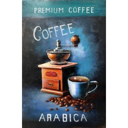 Tableau métal café arábica 40X60 FOND BOIS EN RELIEF 