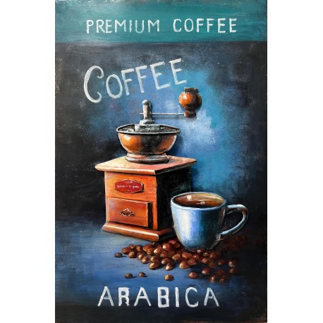 Tableau métal café arábica 40X60 FOND BOIS EN RELIEF 