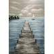 Tableau métal Ponton et vue sur lac 80x120 FOND BOIS EN RELIEF