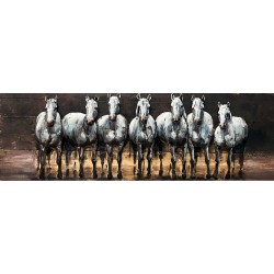 Tableau métal Chevaux sauvages 30x90 EN RELIEF