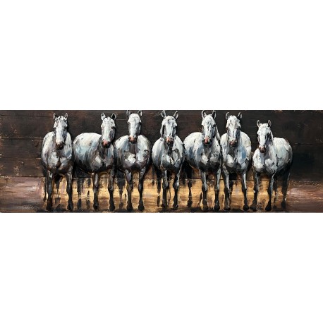 Tableau métal Chevaux sauvages 30x90 EN RELIEF