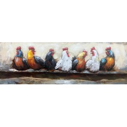 Tableau métal Poule / coq 30x90