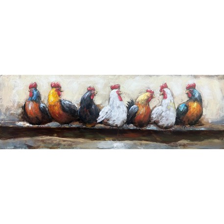 Tableau métal Poule / coq 30x90