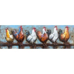 Tableau métal Poule / coq 30x90