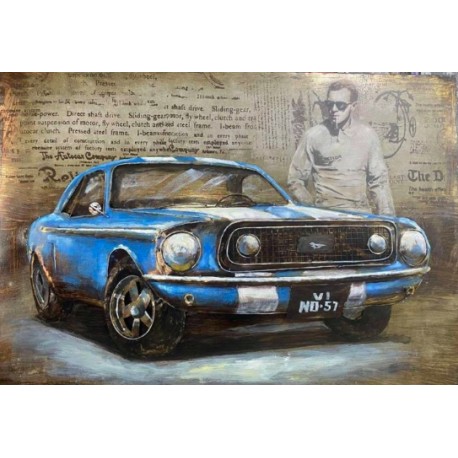 Tableau métal Mustang bleue MCQ 80X120 EN RELIEF