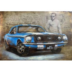 Tableau métal Mustang bleue MCQ 40X60 EN RELIEF 