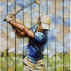 Tableau métal Golf 80x80 FOND BOIS EN RELIEF