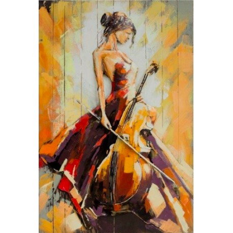 Tableau métal Violoncella 60x90 FOND BOIS EN RELIEF