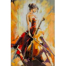 Tableau métal Violoncella 40x60 FOND BOIS EN RELIEF