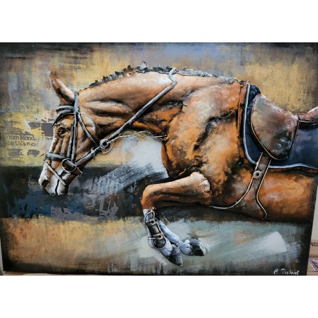 Tableau métal Cheval à l'obstacle 60x80 EN RELIEF