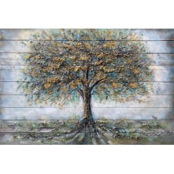 Tableau métal Blue tree 120X180 FOND BOIS EN RELIEF
